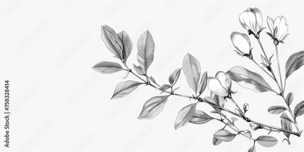 Black and white photo of a plant branch. Suitable for botanical projects Black and white photo of a plant branch. Suitable for botanical projects