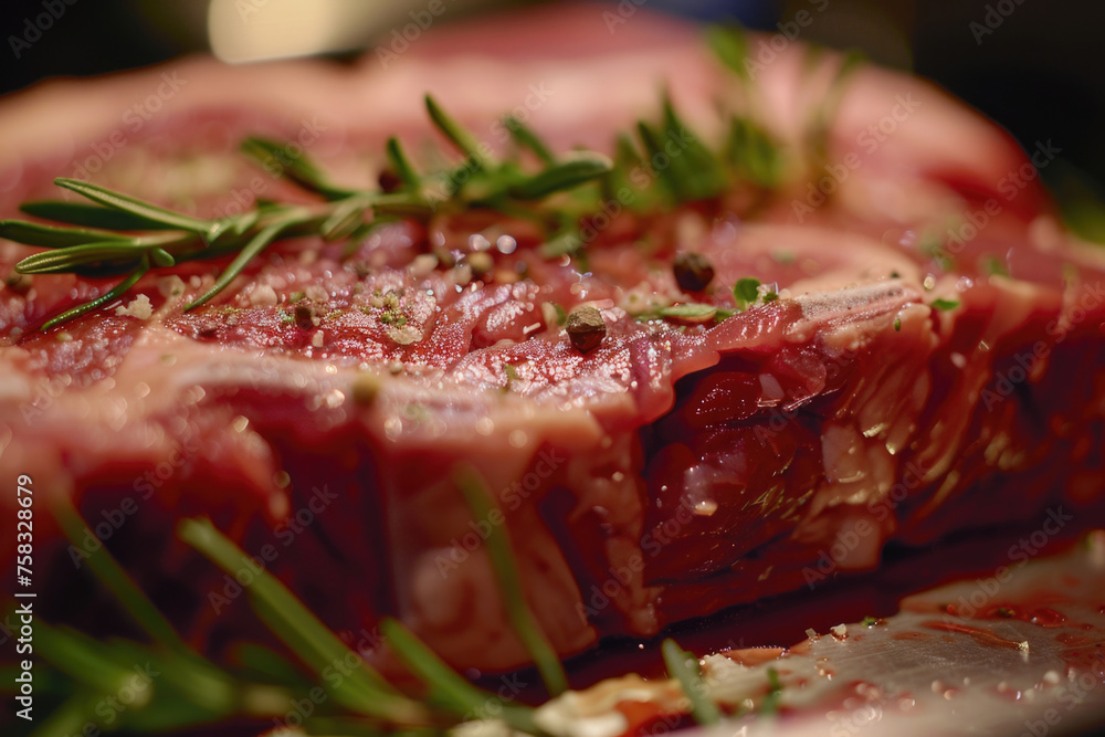 A detailed view of meat on a plate. Perfect for food blogs or restaurant menus A detailed view of meat on a plate. Perfect for food blogs or restaurant menus