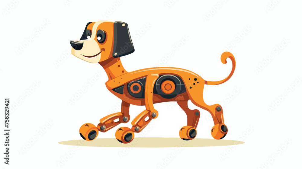 Flat icon A robotic dog with a wagging tail and pla - obrazy, fototapety, plakaty 