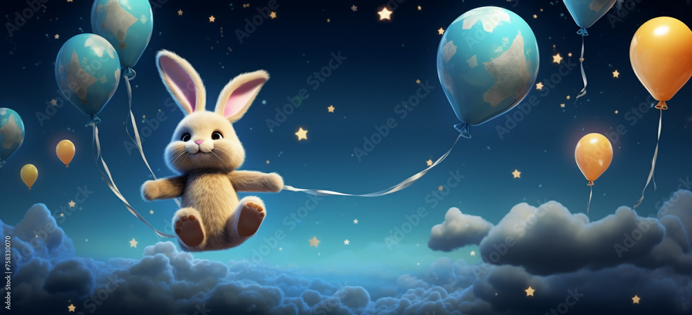 rabbit holding balloons