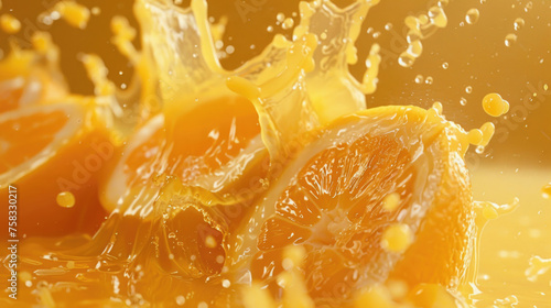 Close up of an orange being splashed with water, ideal for food and beverage concepts