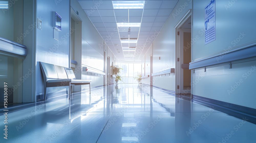 Modern Hospital Corridor with Bright Light