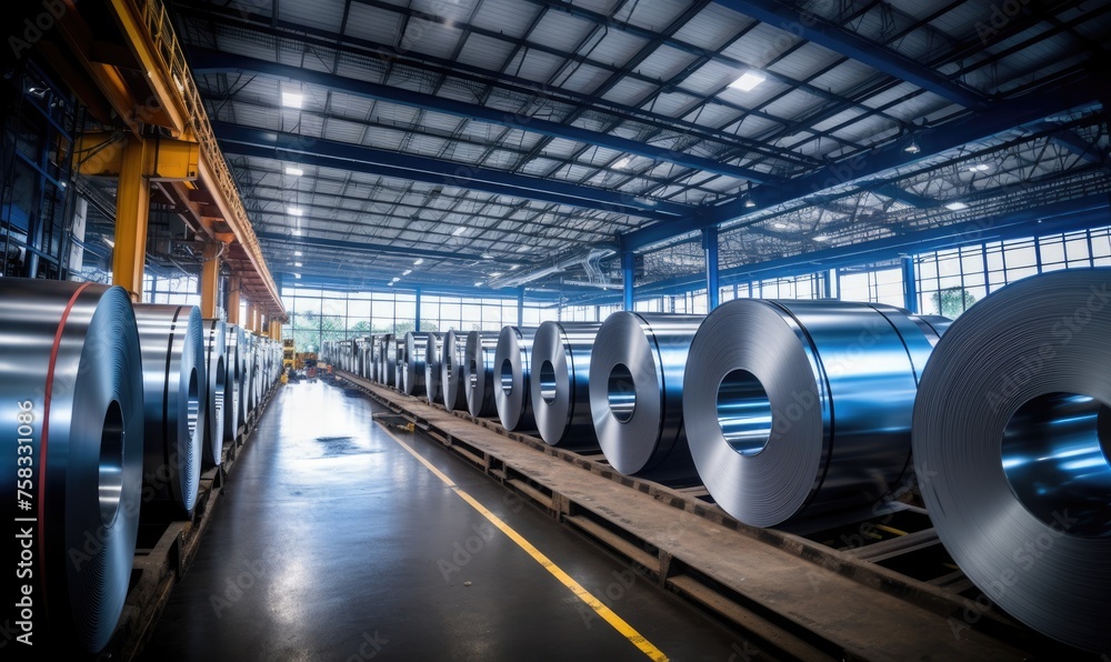 Large rolls of galvanized metal in the factory Large rolls of galvanized metal in the factory