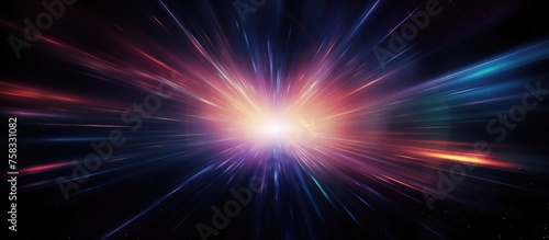 An electric blue light burst in the dark sky, resembling a colorful astronomical object or a lens flare, creating an artistic and entertaining event