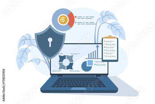 database security concept, phishing, hacker attack, hackers stealing personal data, using Cyber Security Services to Protect Personal Data. Database security, vector flat design illustration.