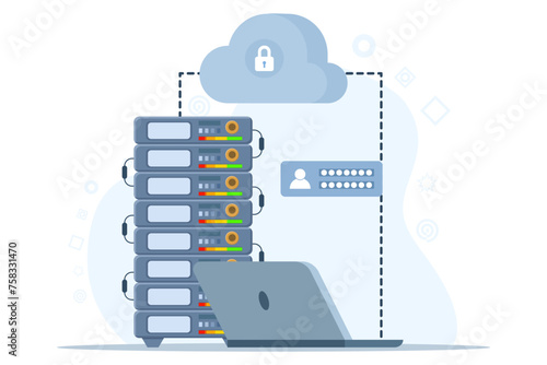 database security concept, phishing, hacker attack, hackers stealing personal data, using Cyber Security Services to Protect Personal Data. Database security, vector flat design illustration.