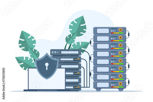 database security concept, phishing, hacker attack, hackers stealing personal data, using Cyber Security Services to Protect Personal Data. Database security, vector flat design illustration.