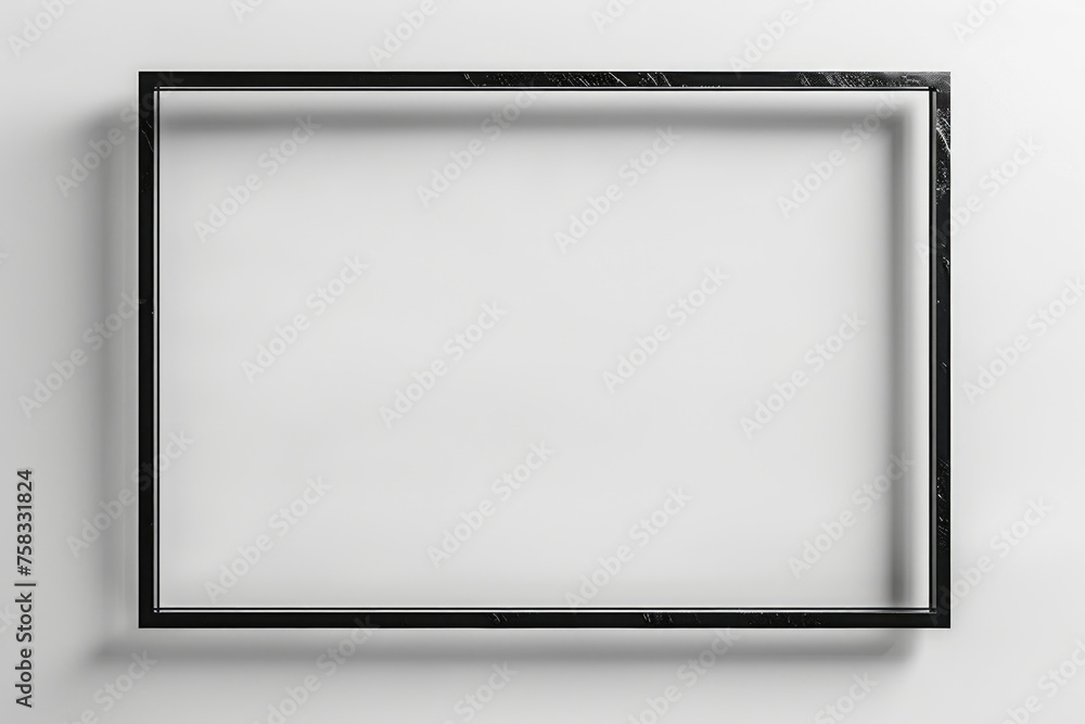 Simple black picture frame hanging on a white wall, ideal for interior design projects Simple black picture frame hanging on a white wall, ideal for interior design projects