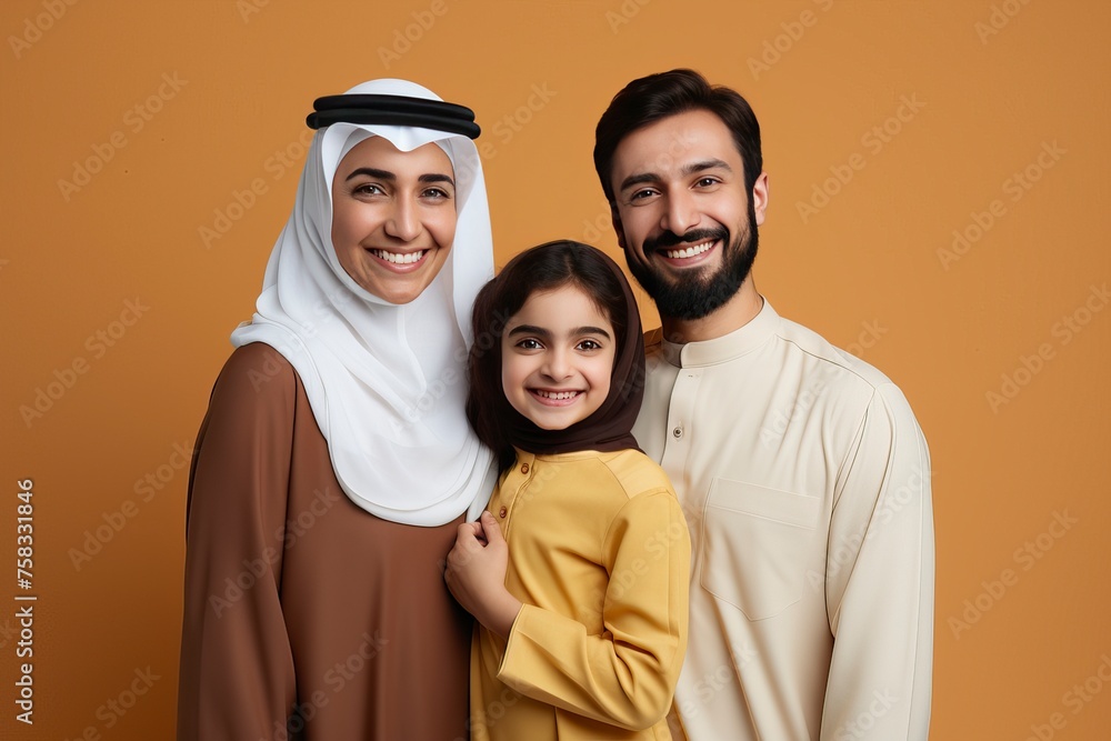 portrait of happy middle eastern family, one color background , copy space --ar 3:2 --v 5.2 Job ID: b7074823-291f-4fd5-ae2f-426cf1d50ea6