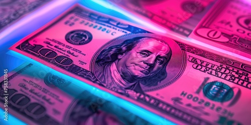 Dollar bills in neon lights...