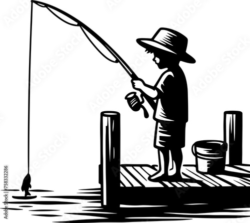 Little Boy Fishing off a Dock