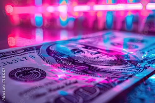 Dollar bills in neon lights...