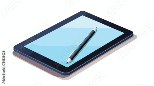 Flat icon A tablet computer with a stylus for drawi