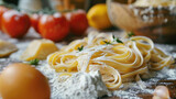 Fresh pasta with vibrant tomatoes and zesty lemons, perfect for food blogs or restaurant menus