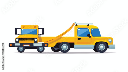 Flat icon A tow truck with a winch pulling a car ou © visual