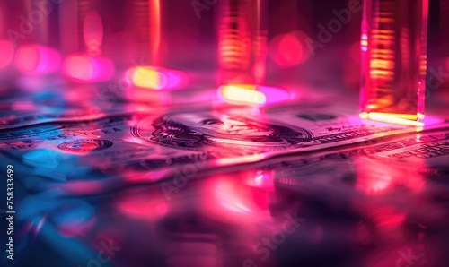 Dollar bills in neon lights...