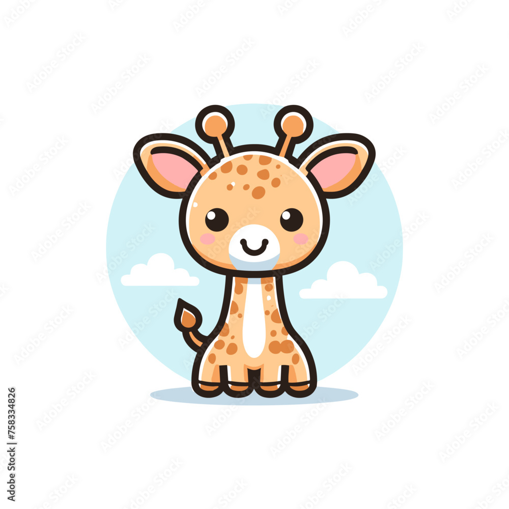 Fototapeta premium Giraffe Cute Mascot Logo Illustration Chibi Kawaii is awesome logo, mascot or illustration for your product, company or bussiness