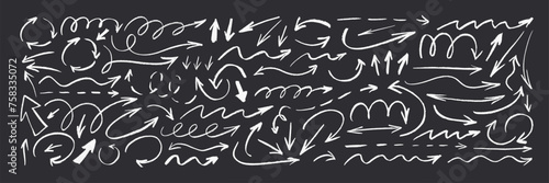 Hand drawn various vector chalk arrows. Hand drawn freehand different arrows.