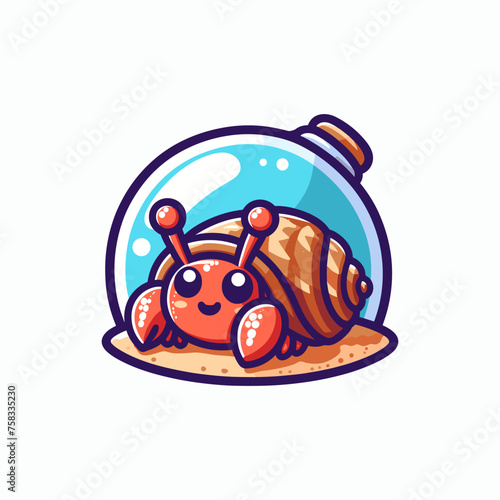 Hermit Cute Mascot Logo Illustration Chibi Kawaii is awesome logo, mascot or illustration for your product, company or bussiness