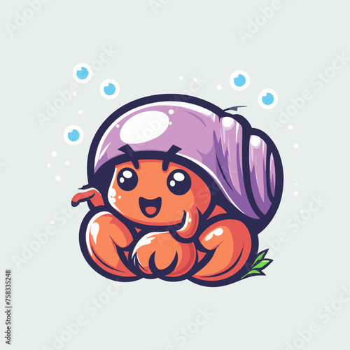Hermit Cute Mascot Logo Illustration Chibi Kawaii is awesome logo, mascot or illustration for your product, company or bussiness