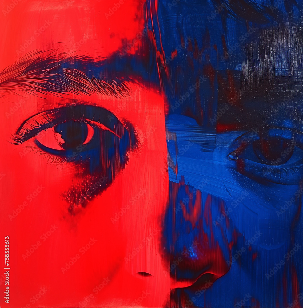 Fototapeta premium Red and Blue Contrasting Abstract Eye Painting