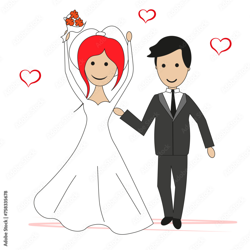 Bride and groom in the flat style