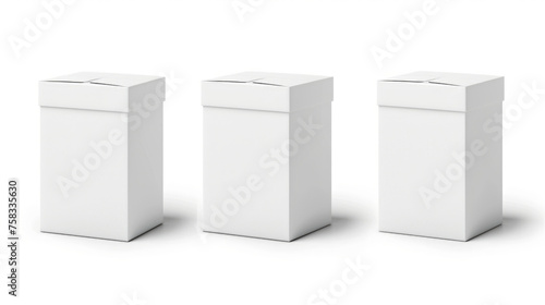 Three empty white boxes on a white surface. Suitable for product display © Fotograf