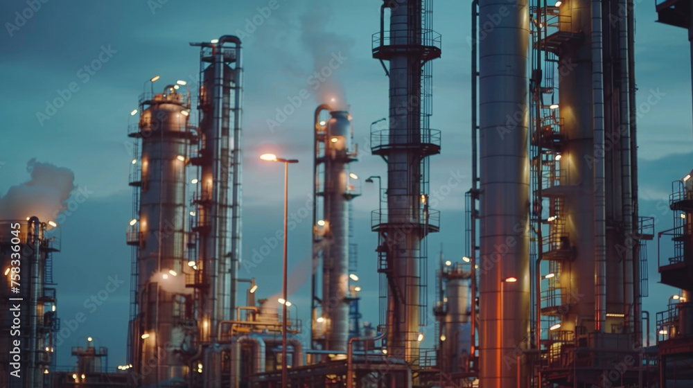 Group of tall metal pipes with smoke Group of tall metal pipes with smoke