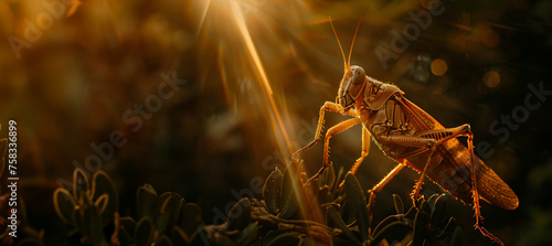 grasshopper at sunset with copy space