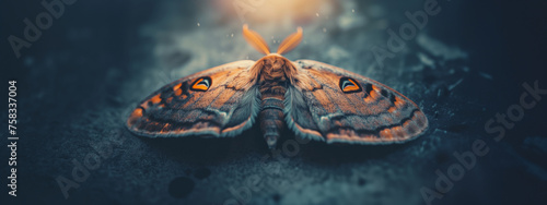 beautiful moth on a dark background with copy space