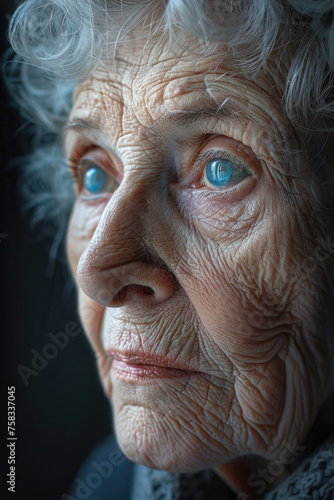 Close-up image of an older woman with blue eyes, suitable for various projects