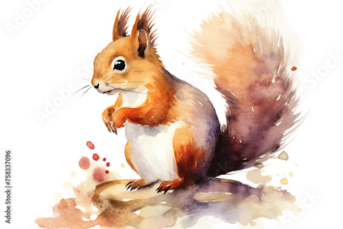 illustration squirrel cute animal children design greeting kid watercolor hand alphabet zoo preschool decorative isolated education background wild drawn white forest sitting card painting photo