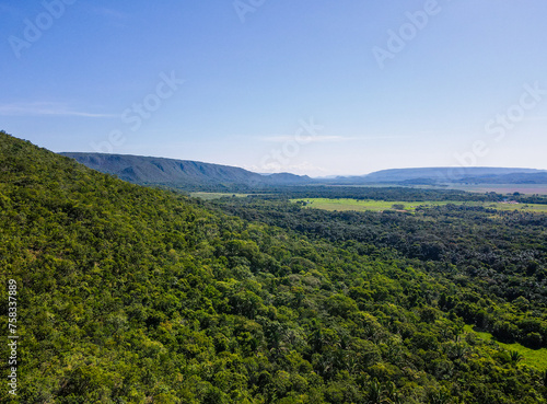 Aerial treetop view of Chapada in Bom Jardim during summer in Nobres Mato Grosso