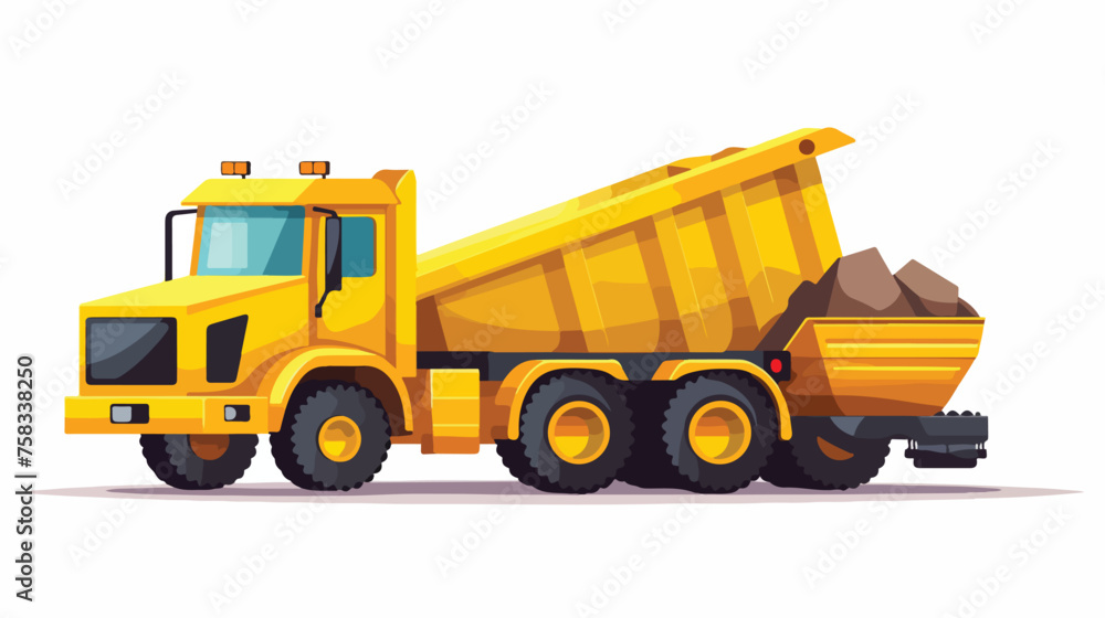 Flat icon A yellow construction truck with a dump b