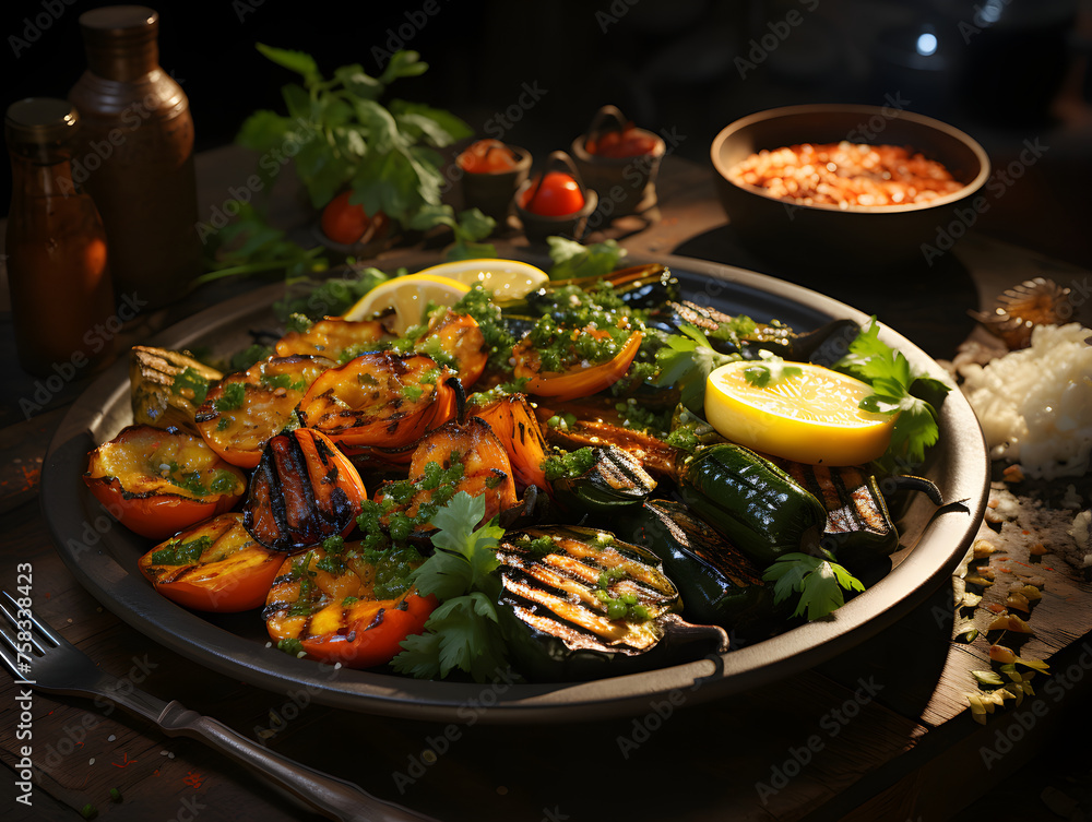 grilled veggies on a plate at a table grilled veggies on a plate at a table