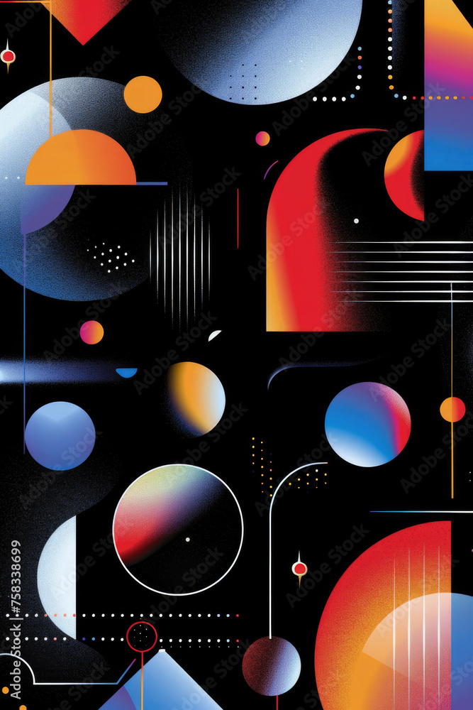 Obraz premium Abstract colorful shapes and lines on a black background. Suitable for graphic design projects