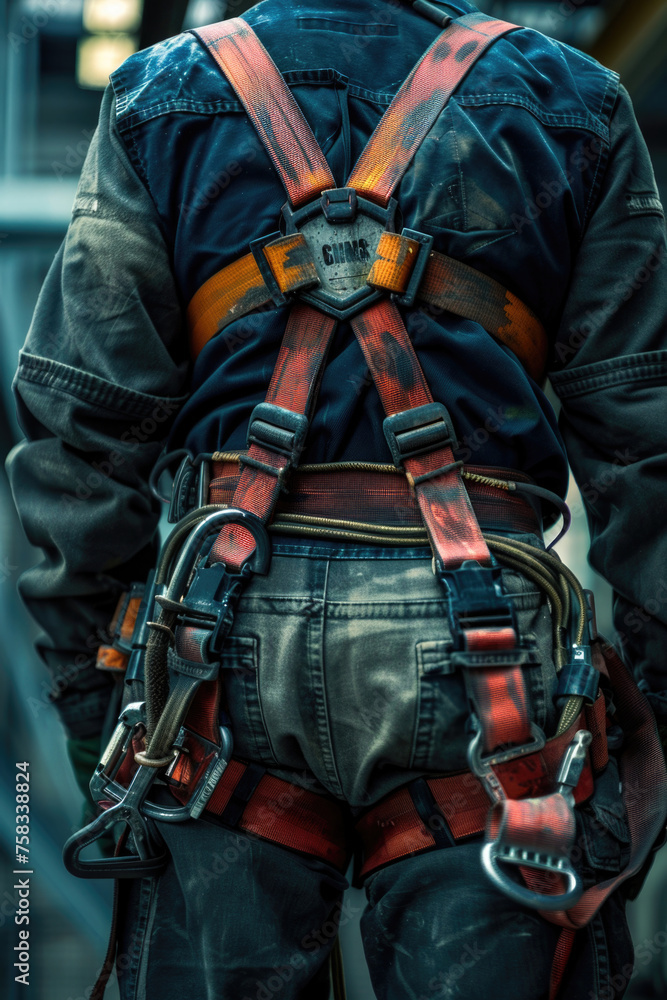 Fototapeta premium A man wearing a harness and leather jacket, suitable for fashion or lifestyle concepts