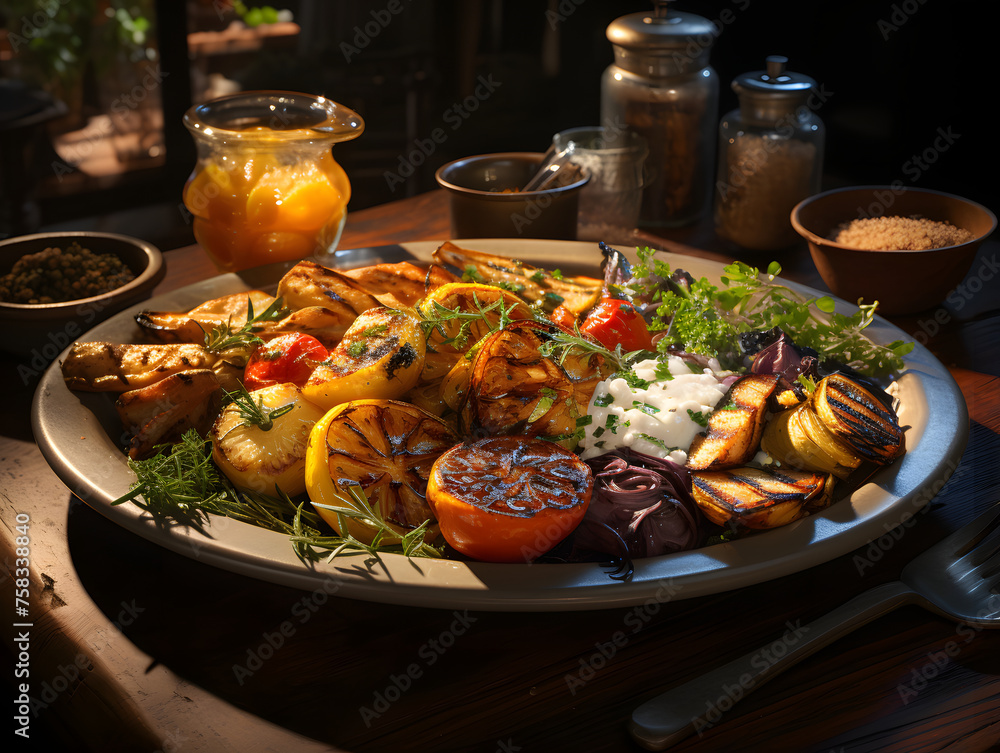 grilled veggies on a plate at a table grilled veggies on a plate at a table