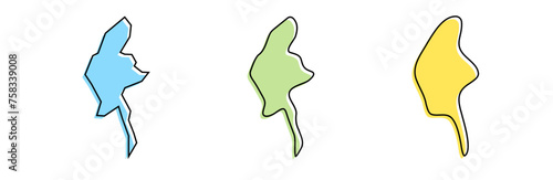 Myanmar country black outline and colored country silhouettes in three different levels of smoothness. Simplified maps. Vector icons isolated on white background.