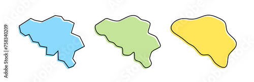 Belgium country black outline and colored country silhouettes in three different levels of smoothness. Simplified maps. Vector icons isolated on white background.