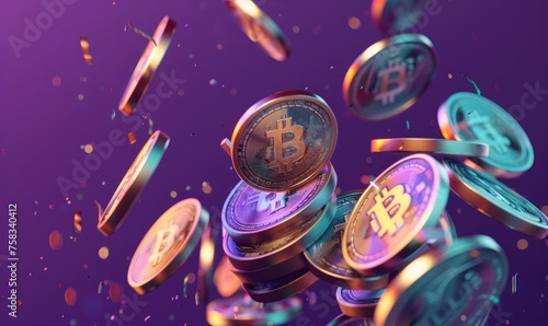 Bitcoin coins flying around