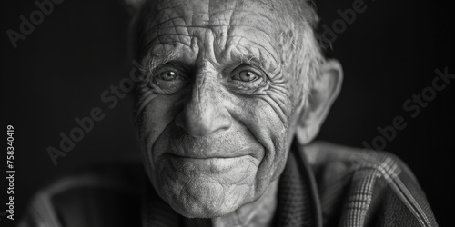 A monochrome image of an elderly man. Suitable for various projects