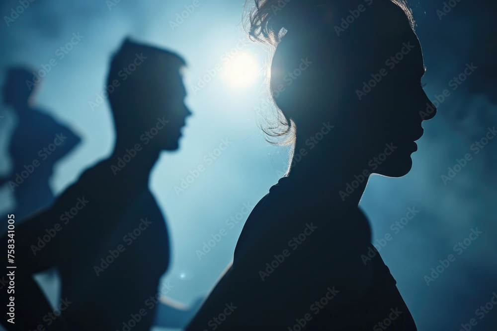 Silhouettes of a man and a woman against the sun. Suitable for various projects Silhouettes of a man and a woman against the sun. Suitable for various projects