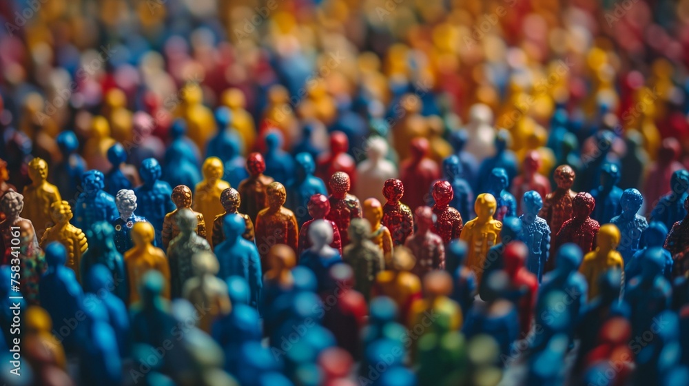 Multicolored Crowd of Figurines from Above - obrazy, fototapety, plakaty 