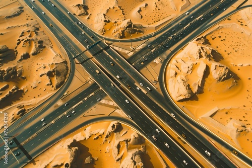 Aerial View of Highways in Desert Landscape photo