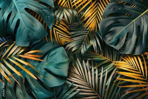 Vibrant green and yellow palm leaves, perfect for tropical themed designs