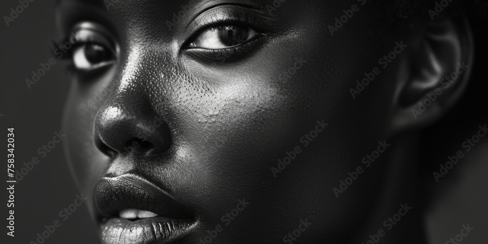 Close up of a woman's dark skin face, suitable for beauty and skincare concepts Close up of a woman's dark skin face, suitable for beauty and skincare concepts