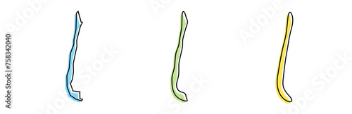 Chile country black outline and colored country silhouettes in three different levels of smoothness. Simplified maps. Vector icons isolated on white background.