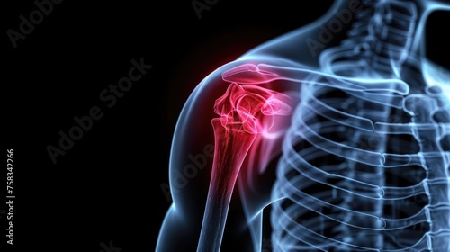A shoulder pain on the shoulder area. Medical illustration style © piai