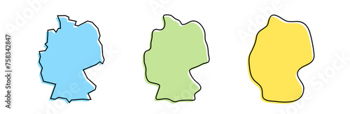 Germany country black outline and colored country silhouettes in three different levels of smoothness. Simplified maps. Vector icons isolated on white background.